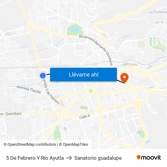 5 De Febrero Y Río Ayutla to Sanatorio guadalupe map