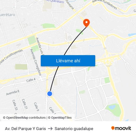 Av. Del Parque Y Garis to Sanatorio guadalupe map