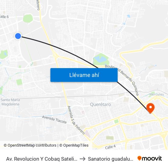 Av. Revolucion Y Cobaq Satelite to Sanatorio guadalupe map