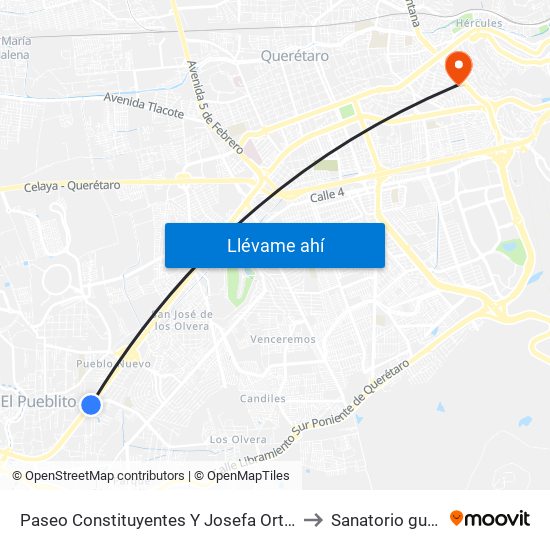 Paseo Constituyentes Y Josefa Ortiz De Dominguez to Sanatorio guadalupe map