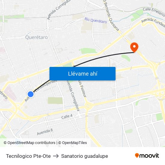 Tecnilogico Pte-Ote to Sanatorio guadalupe map