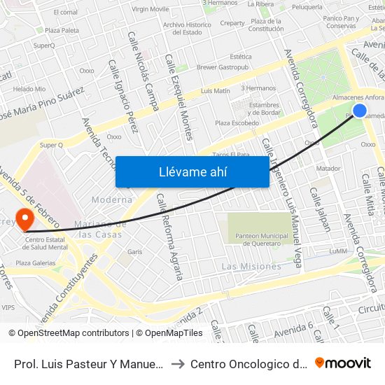 Prol. Luis Pasteur Y Manuel Gomez Morin to Centro Oncologico de Queretaro map