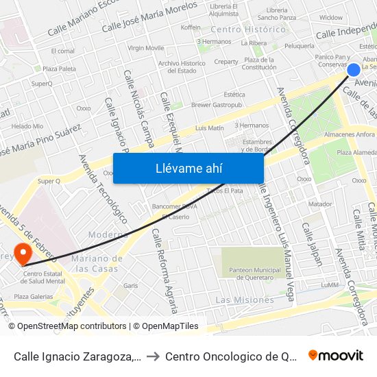 Calle Ignacio Zaragoza, 109_4 to Centro Oncologico de Queretaro map