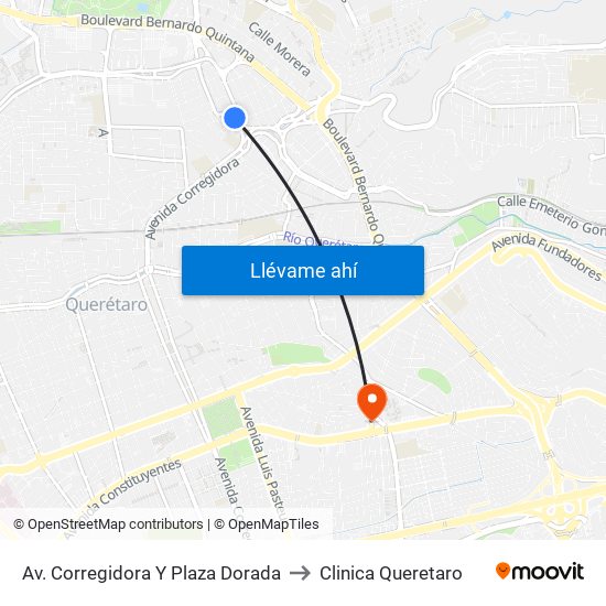 Av. Corregidora Y Plaza Dorada to Clinica Queretaro map