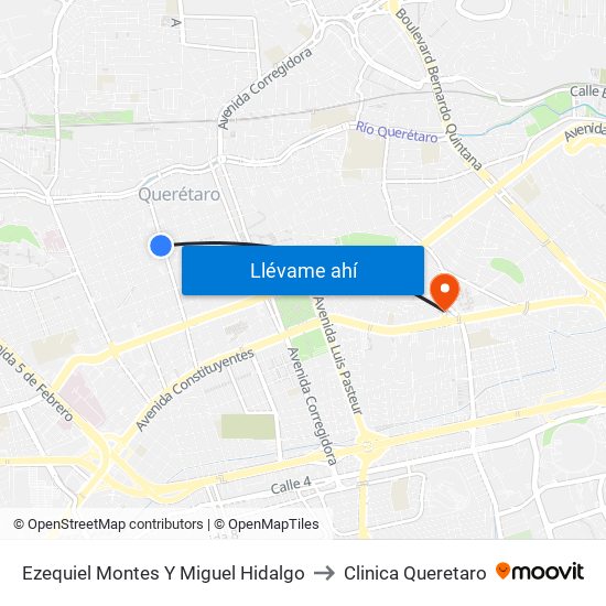 Ezequiel Montes Y Miguel Hidalgo to Clinica Queretaro map