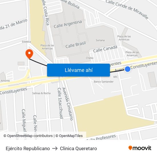 Ejército Republicano to Clinica Queretaro map