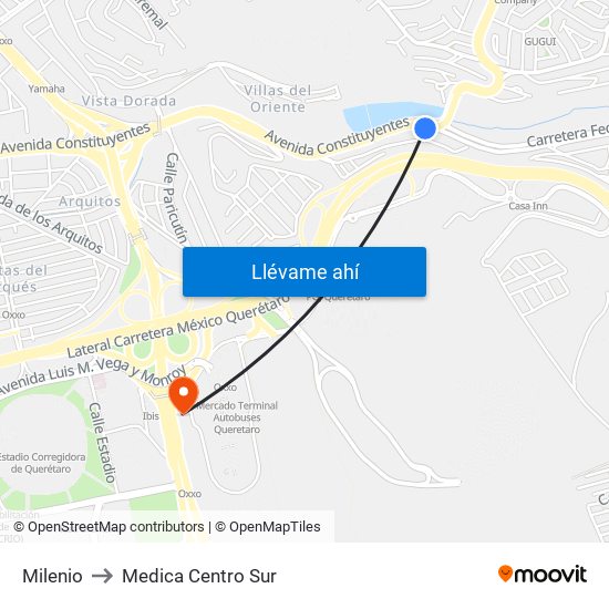 Milenio to Medica Centro Sur map
