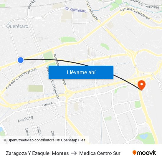 Zaragoza Y Ezequiel Montes to Medica Centro Sur map
