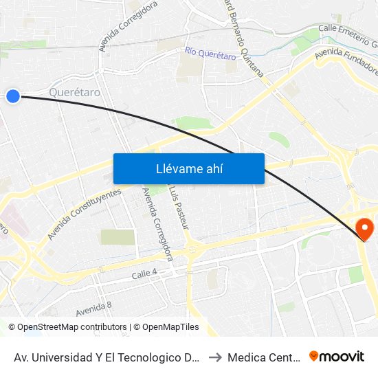 Av. Universidad Y El Tecnologico De Queretaro to Medica Centro Sur map