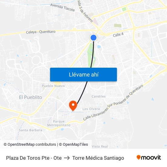 Plaza De Toros Pte - Ote to Torre Médica Santiago map