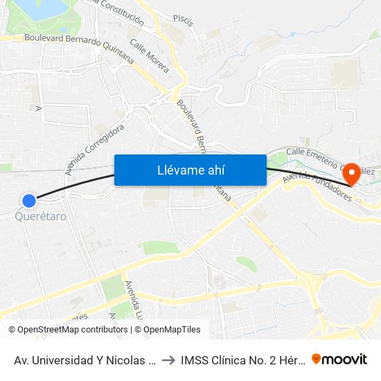 Av. Universidad Y Nicolas Bravo to IMSS Clínica No. 2 Hércules map