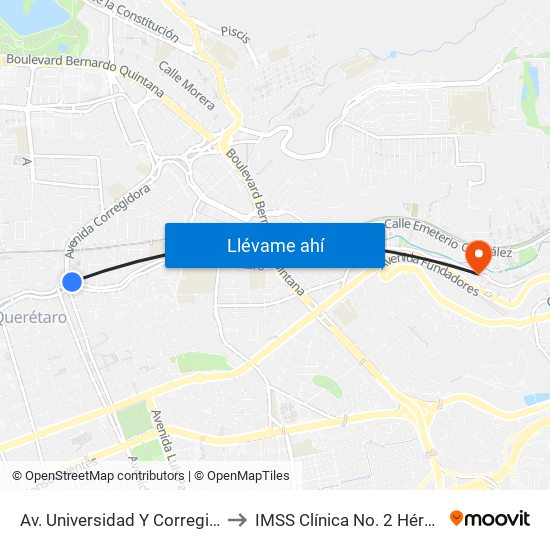 Av. Universidad Y Corregidora to IMSS Clínica No. 2 Hércules map