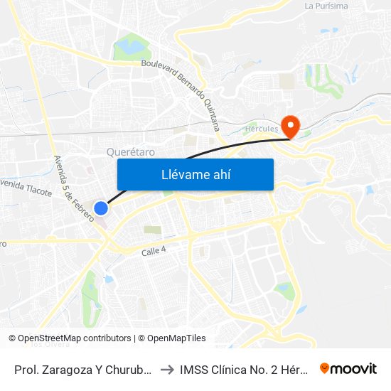 Prol. Zaragoza Y Churubusco to IMSS Clínica No. 2 Hércules map