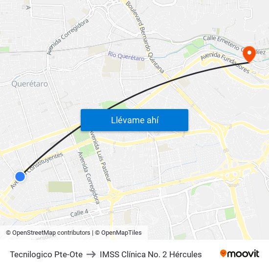 Tecnilogico Pte-Ote to IMSS Clínica No. 2 Hércules map