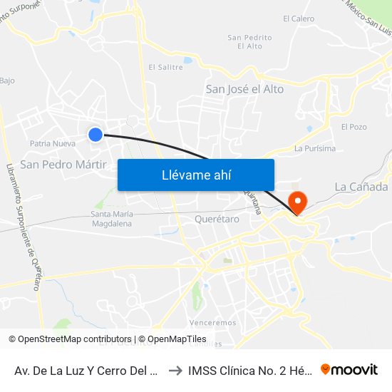 Av. De La Luz Y Cerro Del Capulín to IMSS Clínica No. 2 Hércules map