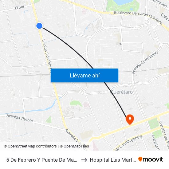 5 De Febrero Y Puente De Mabe to Hospital Luis Martin map