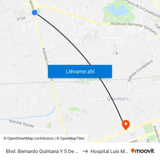 Blvd. Bernardo Quintana Y 5 De Febrero to Hospital Luis Martin map