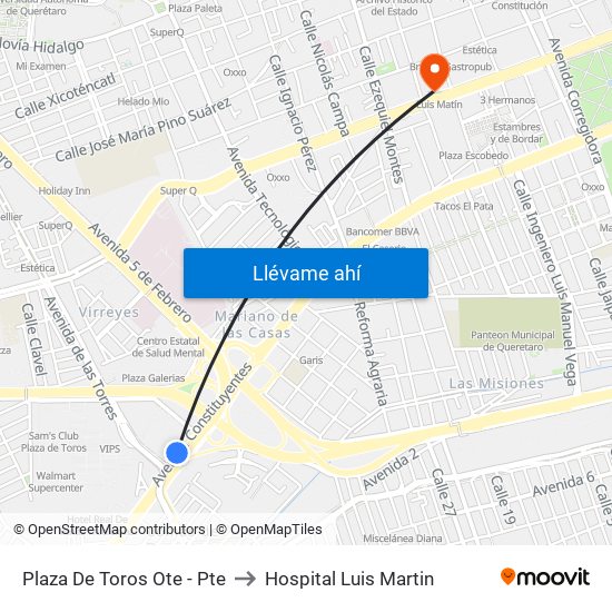 Plaza De Toros Ote - Pte to Hospital Luis Martin map