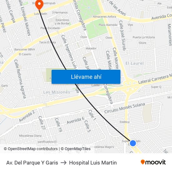 Av. Del Parque Y Garis to Hospital Luis Martin map