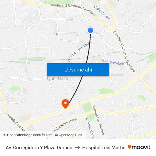 Av. Corregidora Y Plaza Dorada to Hospital Luis Martin map
