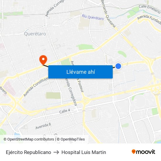 Ejército Republicano to Hospital Luis Martin map
