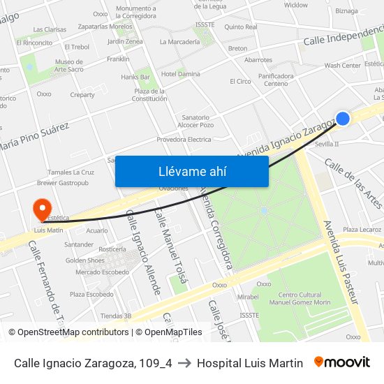 Calle Ignacio Zaragoza, 109_4 to Hospital Luis Martin map