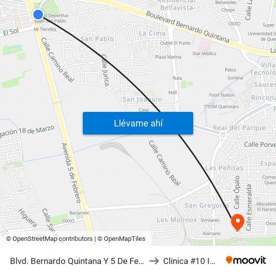 Blvd. Bernardo Quintana Y 5 De Febrero to Clínica #10 IMSS map
