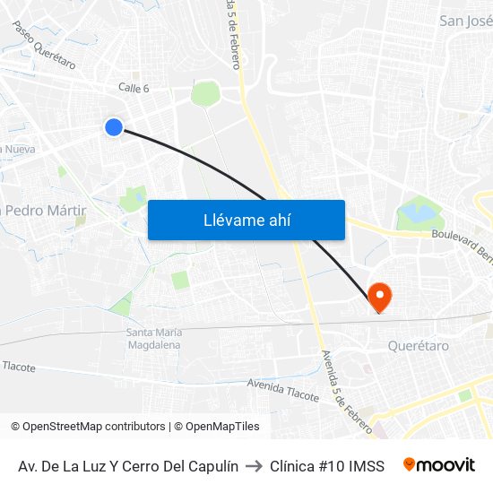 Av. De La Luz Y Cerro Del Capulín to Clínica #10 IMSS map