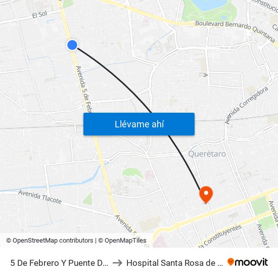 5 De Febrero Y Puente De Mabe to Hospital Santa Rosa de Viterbo map