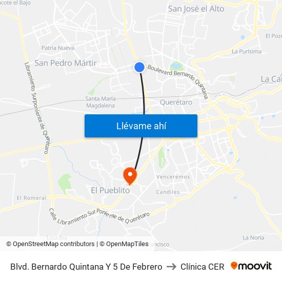 Blvd. Bernardo Quintana Y 5 De Febrero to Clínica CER map