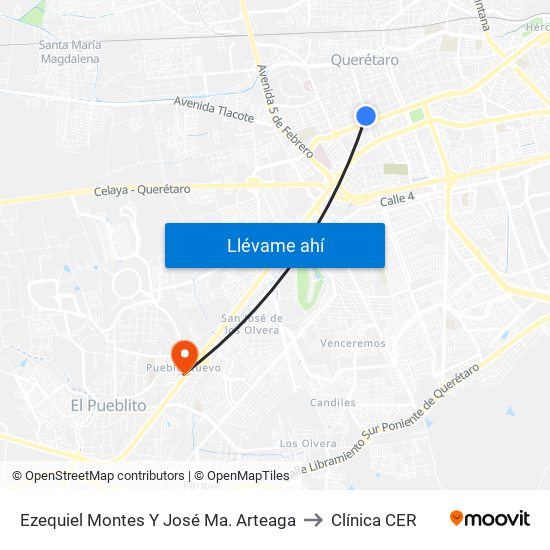 Ezequiel Montes Y José Ma. Arteaga to Clínica CER map