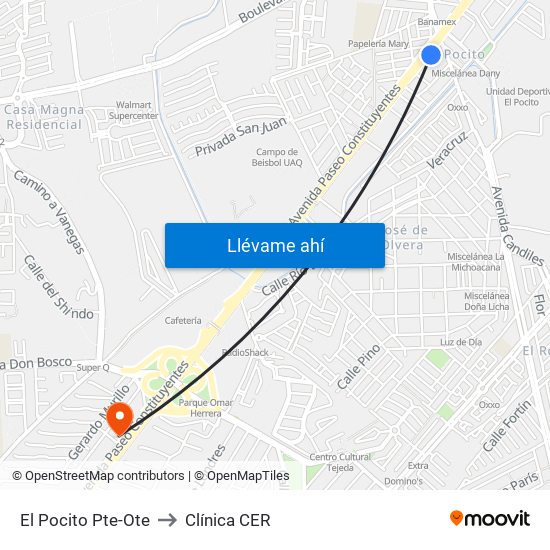 El Pocito Pte-Ote to Clínica CER map