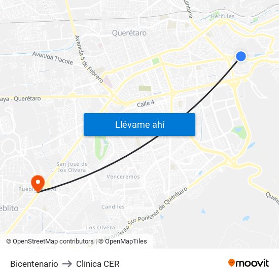 Bicentenario to Clínica CER map