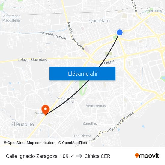 Calle Ignacio Zaragoza, 109_4 to Clínica CER map