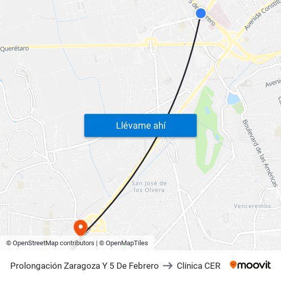 Prolongación Zaragoza Y 5 De Febrero to Clínica CER map