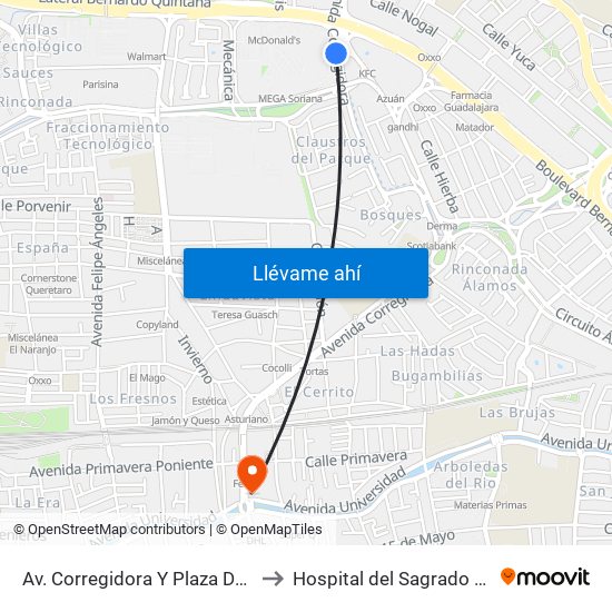 Av. Corregidora Y Plaza Del Parque to Hospital del Sagrado Corazon map