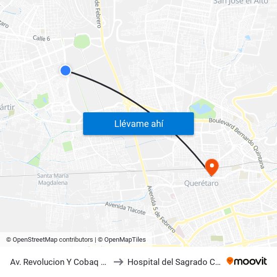 Av. Revolucion Y Cobaq Satelite to Hospital del Sagrado Corazon map