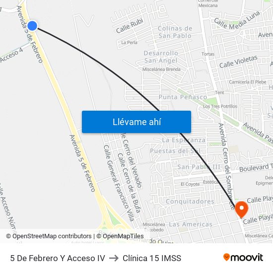 5 De Febrero Y Acceso IV to Clínica 15 IMSS map