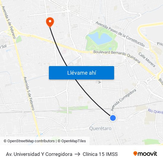 Av. Universidad Y Corregidora to Clínica 15 IMSS map