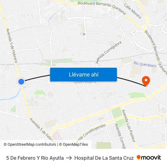 5 De Febrero Y Río Ayutla to Hospital De La Santa Cruz map