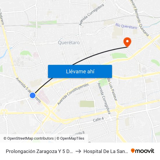 Prolongación Zaragoza Y 5 De Febrero to Hospital De La Santa Cruz map
