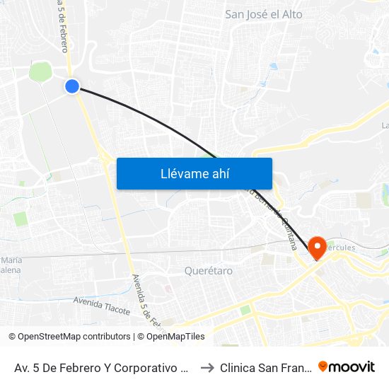 Av. 5 De Febrero Y Corporativo Santander to Clinica San Francisco map