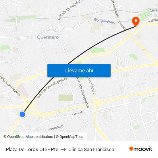 Plaza De Toros Ote - Pte to Clinica San Francisco map