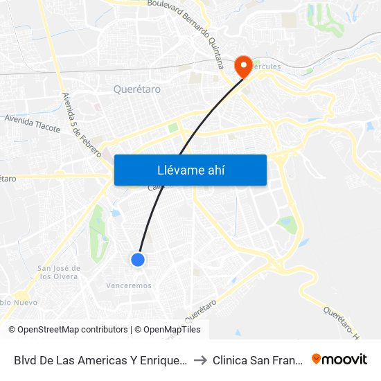 Blvd De Las Americas Y Enrique Bordes to Clinica San Francisco map