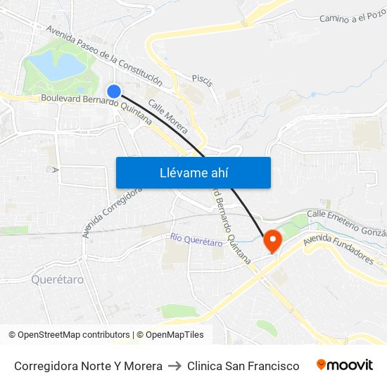 Corregidora Norte Y Morera to Clinica San Francisco map