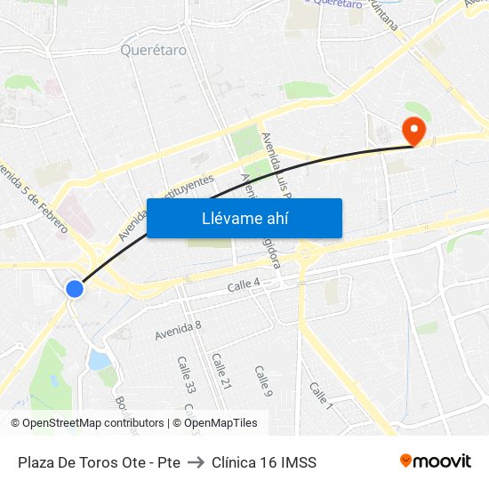 Plaza De Toros Ote - Pte to Clínica 16 IMSS map