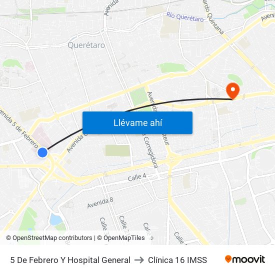 5 De Febrero Y Hospital General to Clínica 16 IMSS map