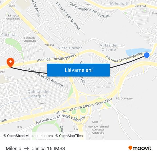 Milenio to Clínica 16 IMSS map