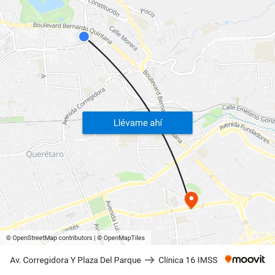Av. Corregidora Y Plaza Del Parque to Clínica 16 IMSS map