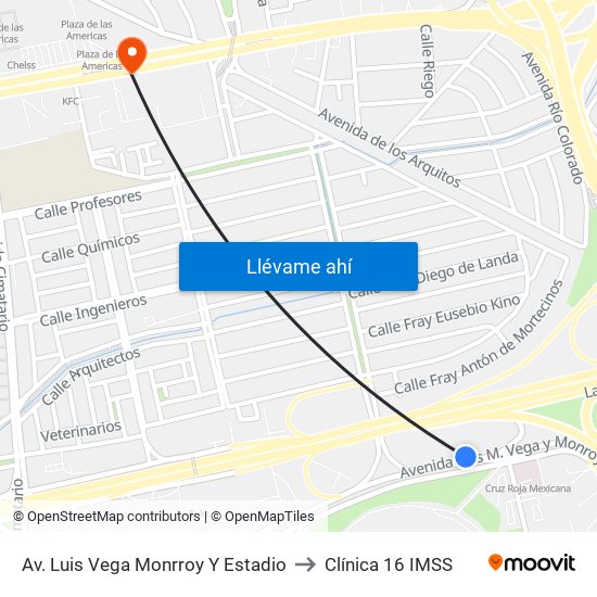 Av. Luis Vega Monrroy Y Estadio to Clínica 16 IMSS map